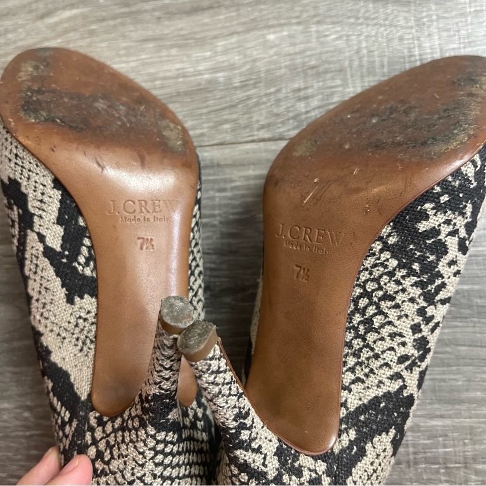 J. Crew Mona Snakeskin Printed Pumps Linen Heels 7.5 - Picture 6 of 6